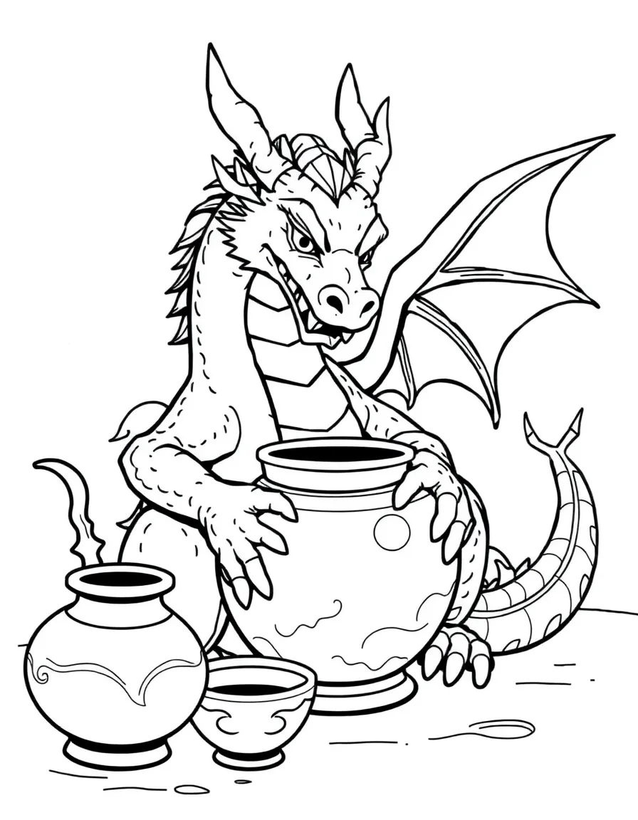 A dragon potter making ceramic vessels