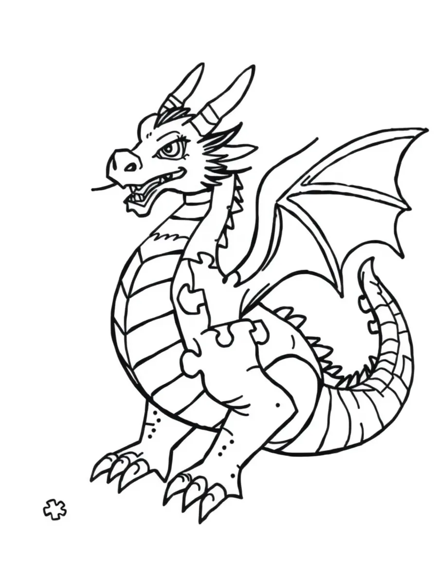 A dragon made of puzzle pieces partially assembled