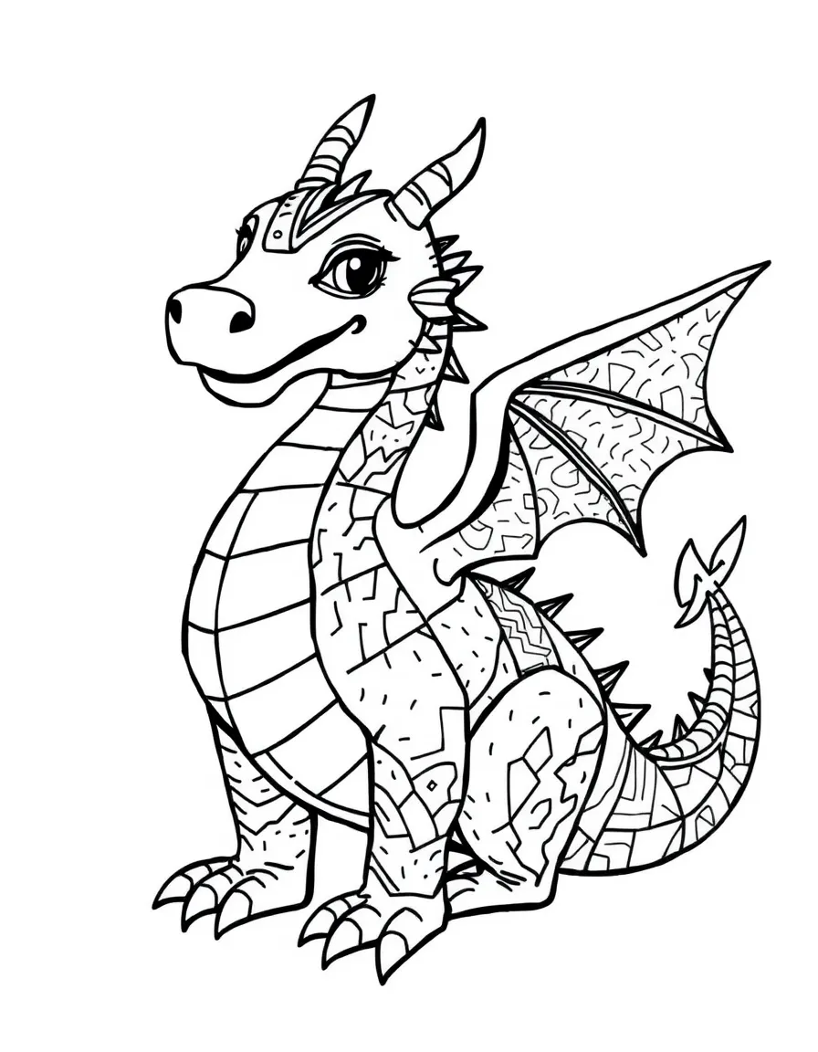 A quilted patchwork dragon of various fabrics