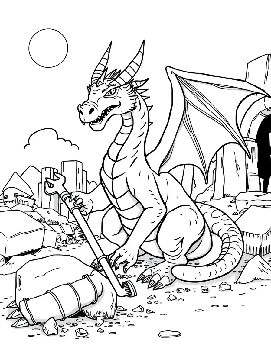 A dragon archaeologist excavating ancient ruins