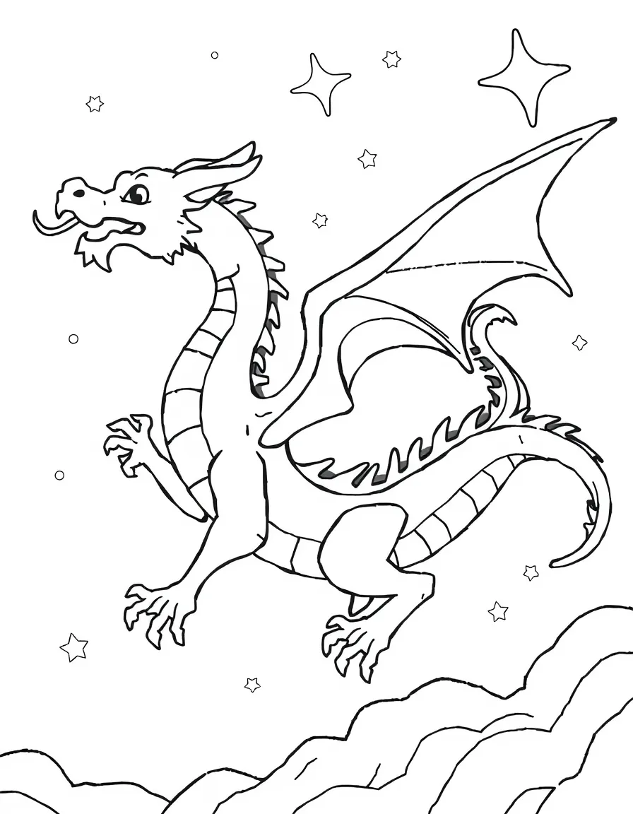 A dragon constellation formed by stars in the night sky
