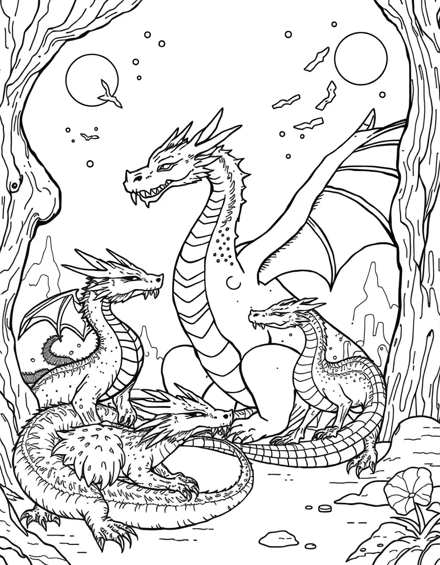 A dragon sanctuary with many different dragon species living harmoniously