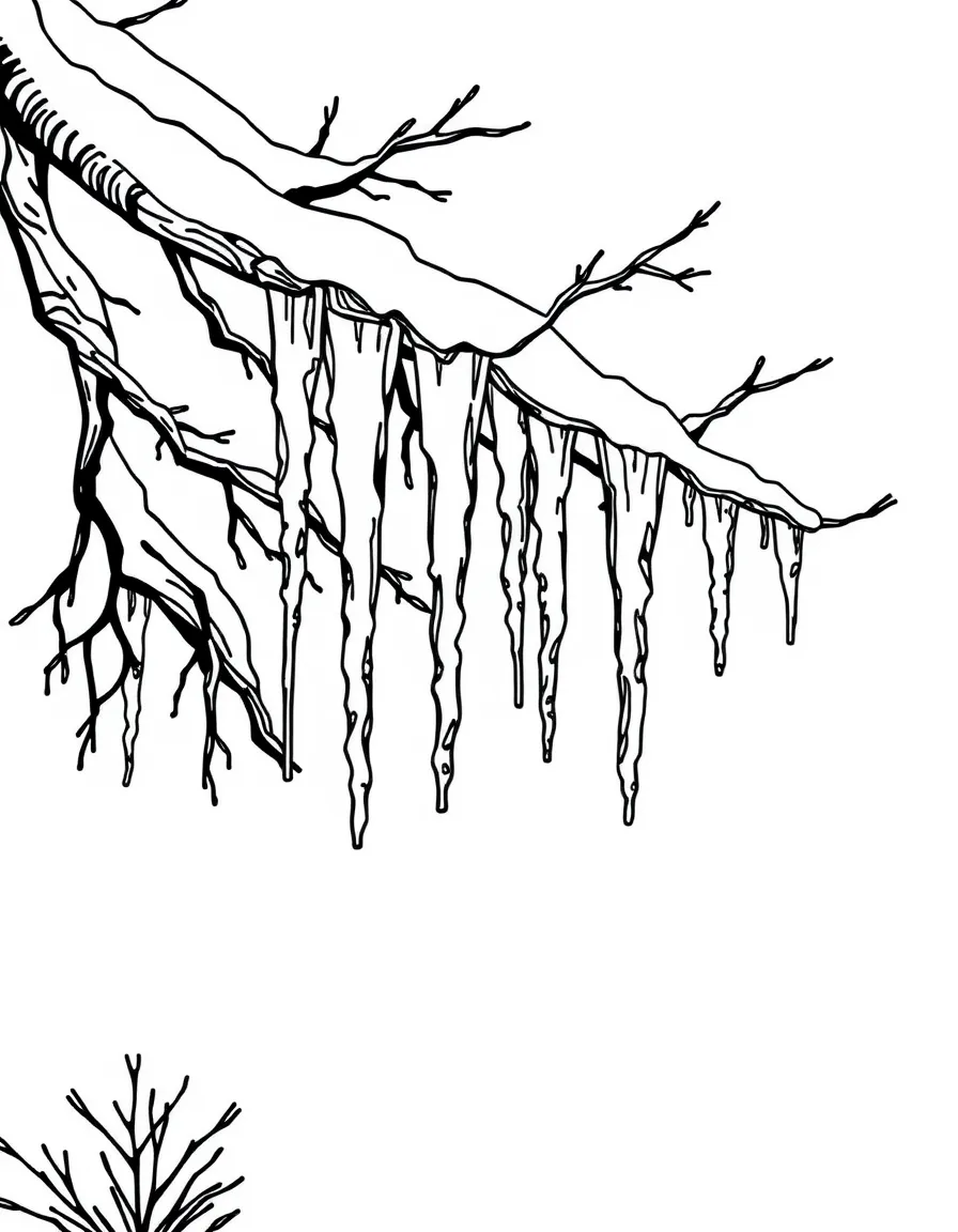 Icicles hanging from tree branches catching the winter sunlight