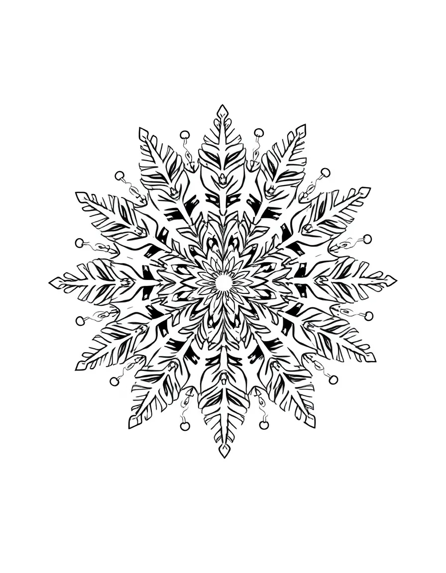 An intricate winter mandala with snowflakes and ice crystal patterns
