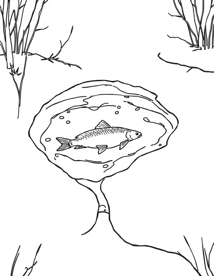 A frozen pond with fish visible beneath the clear ice