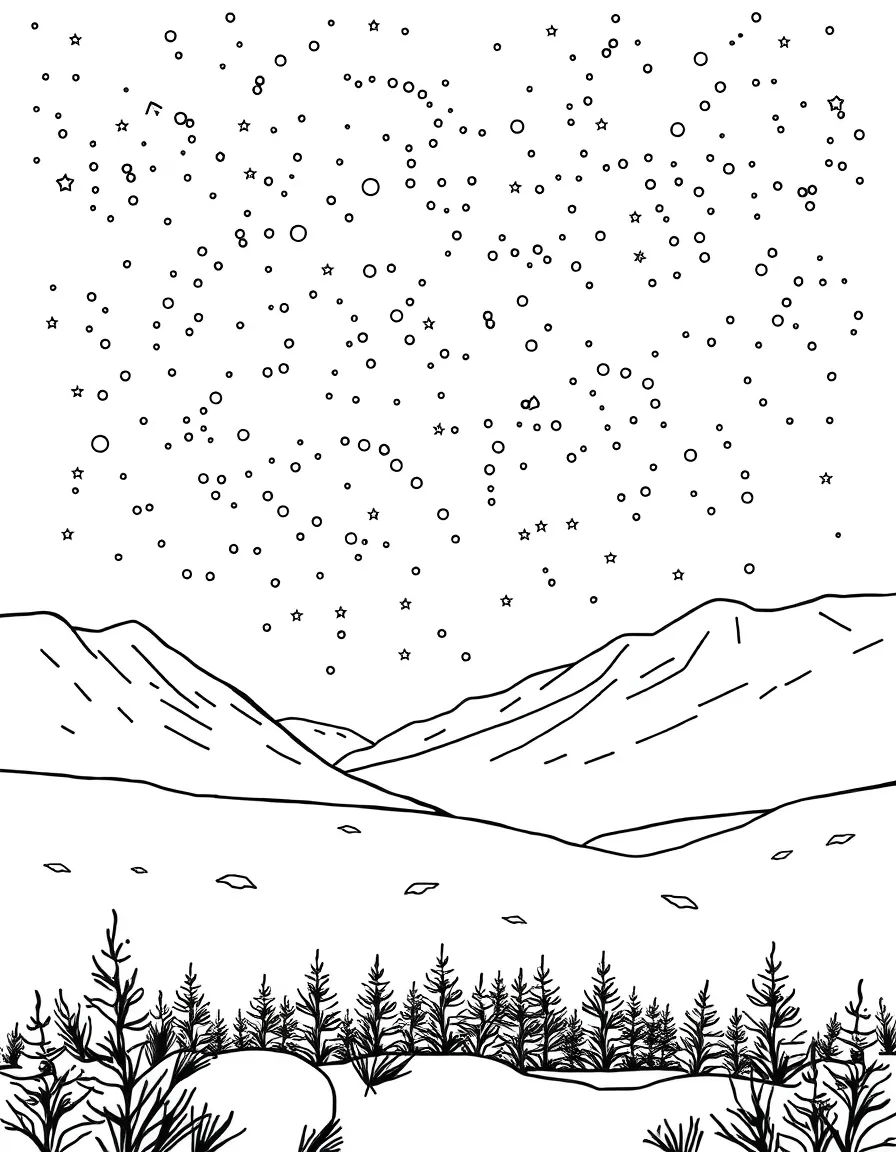Winter constellations visible above a snowy landscape