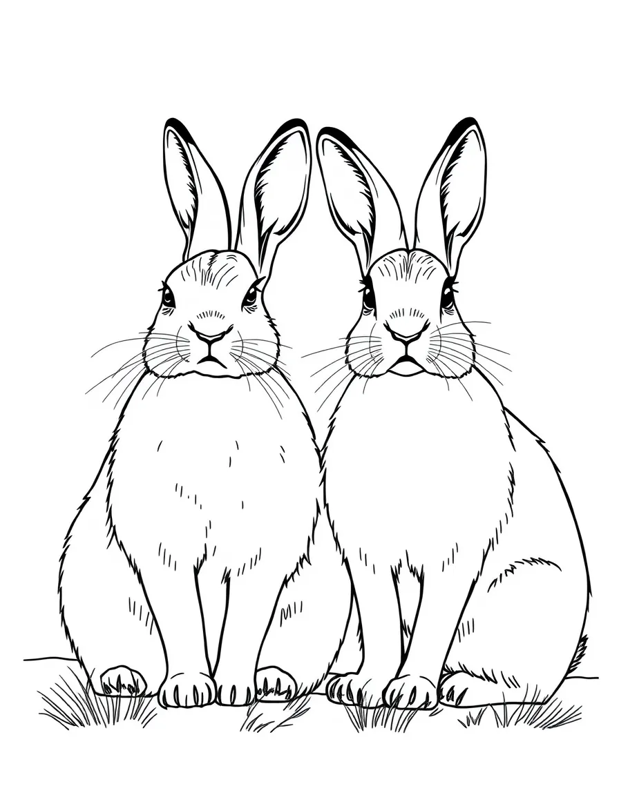 Snowshoe hares with their winter white coats