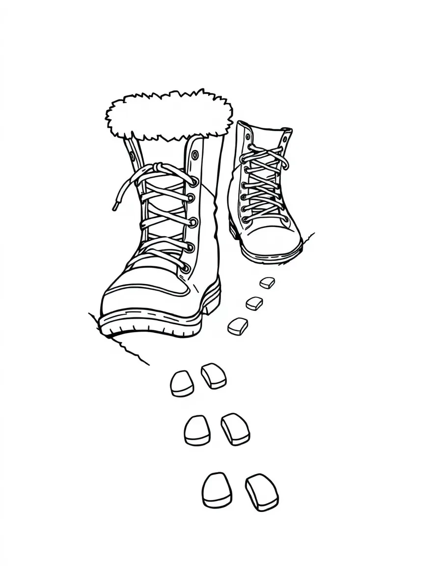 Detailed winter boots leaving footprints in deep snow