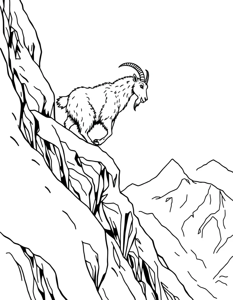 A mountain goat navigating snowy cliffs