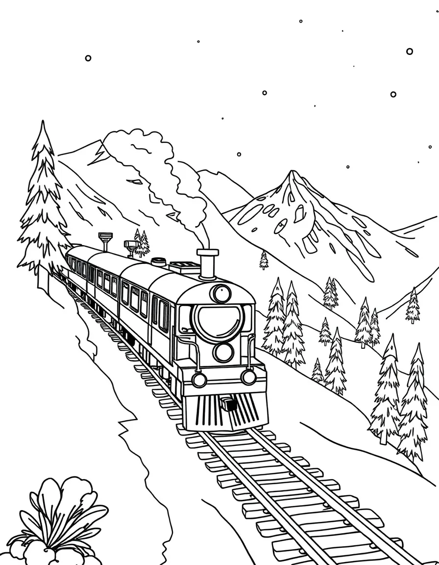A winter train journey through snowy mountains