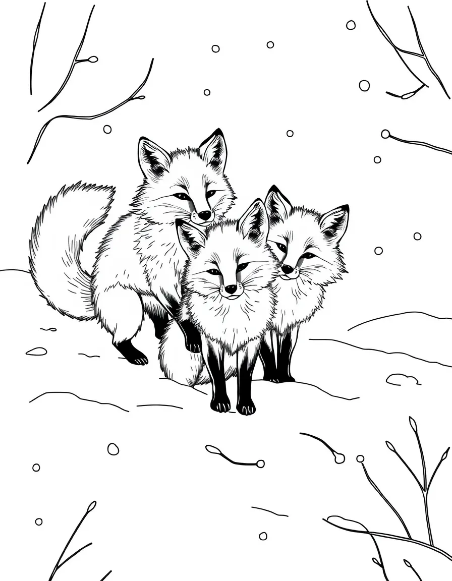 Arctic foxes playing in freshly fallen snow