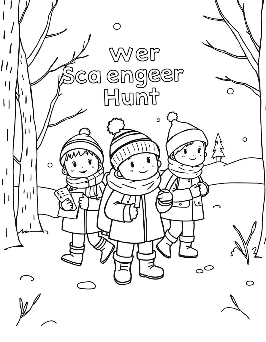 Children on a winter scavenger hunt with checklists