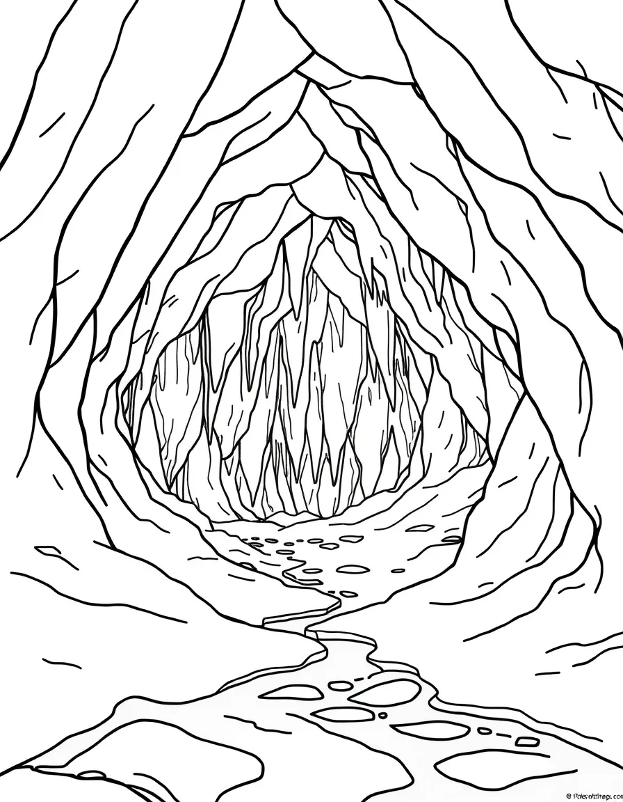 A snow cave with detailed interior showing ice formations
