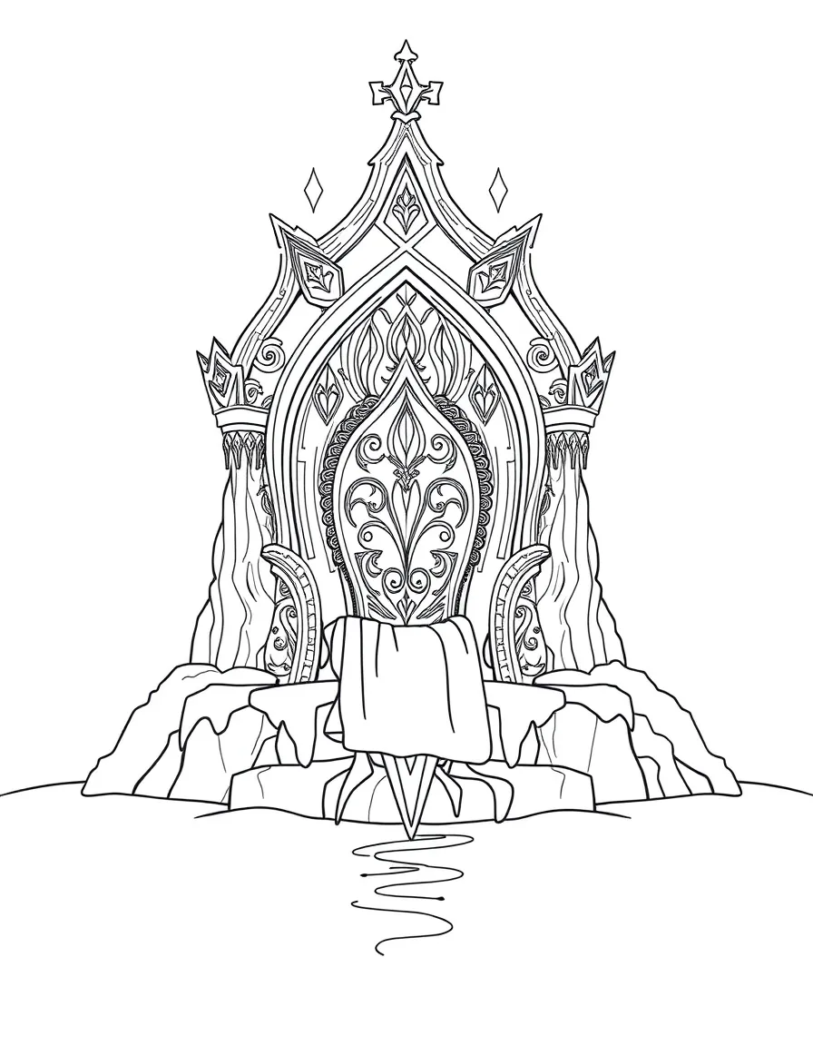 A detailed snow queen's throne made of ice and snow