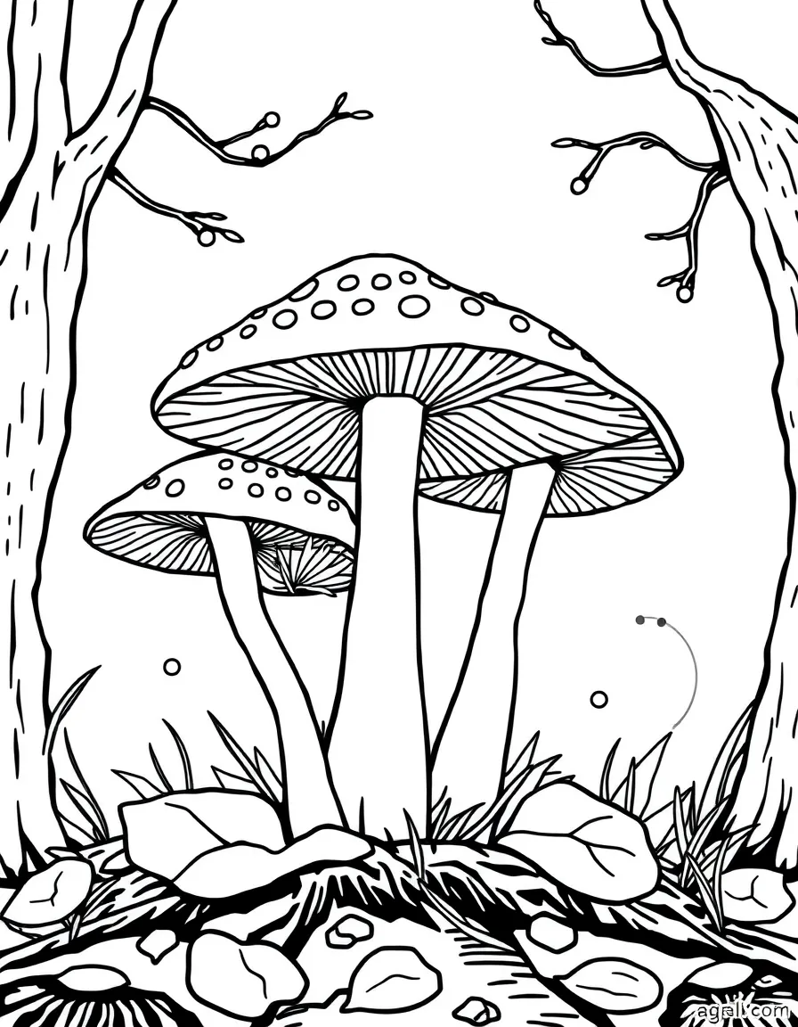 Spring mushrooms emerging from the forest floor