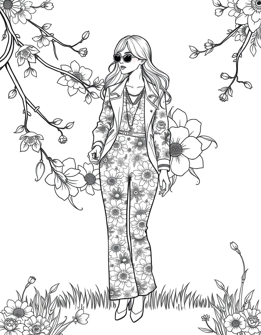 A spring fashion scene with detailed floral patterns