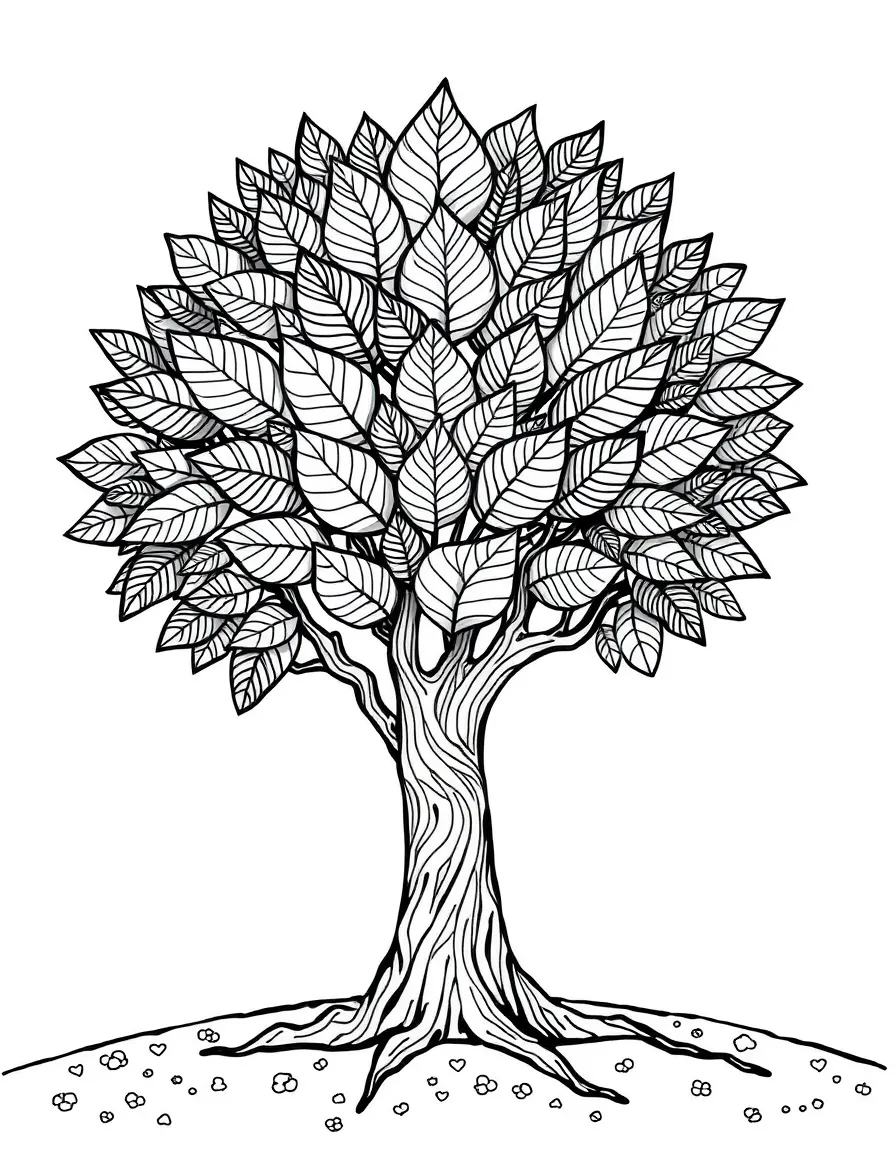 A tree with elaborate new leaf patterns and designs