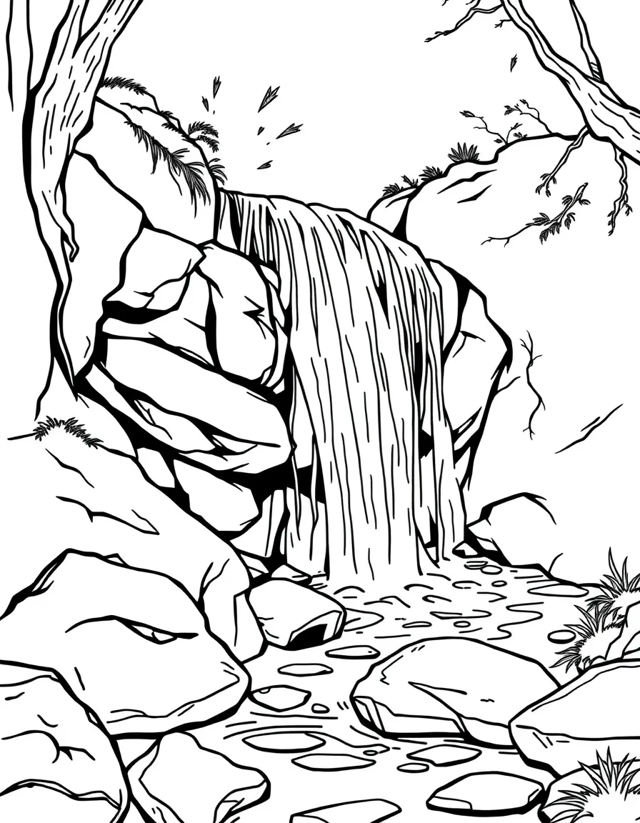 A spring waterfall with fresh water flowing over rocks