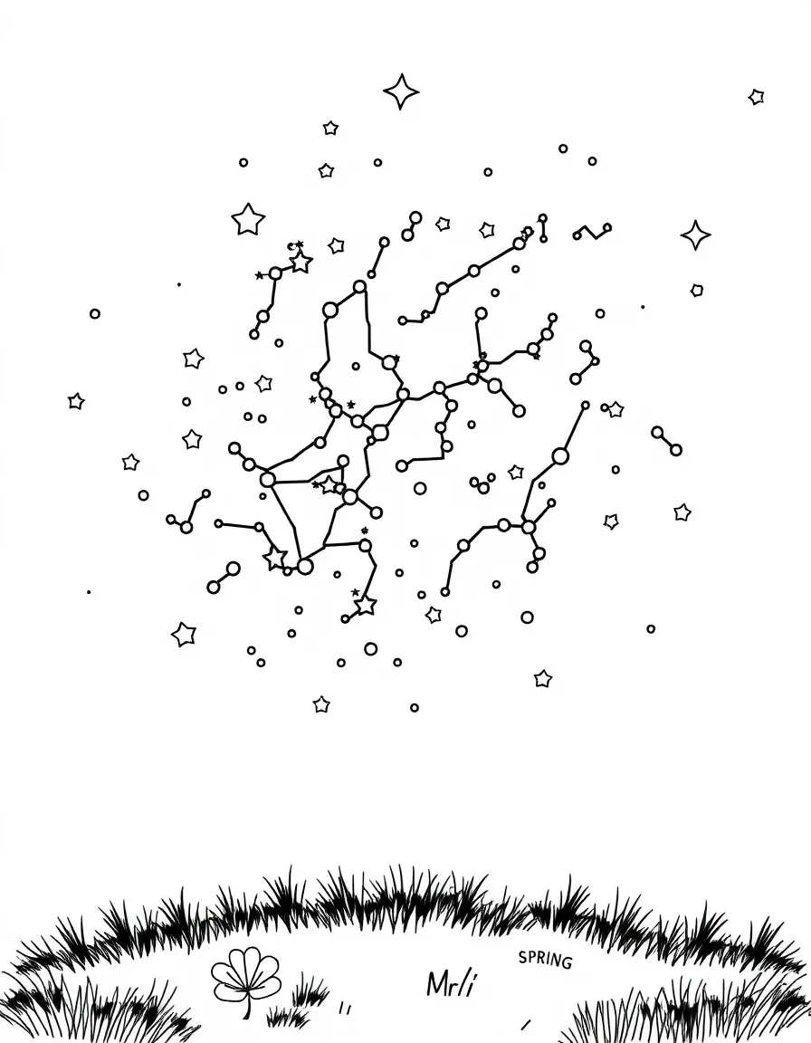 A detailed spring constellation map with seasonal stars