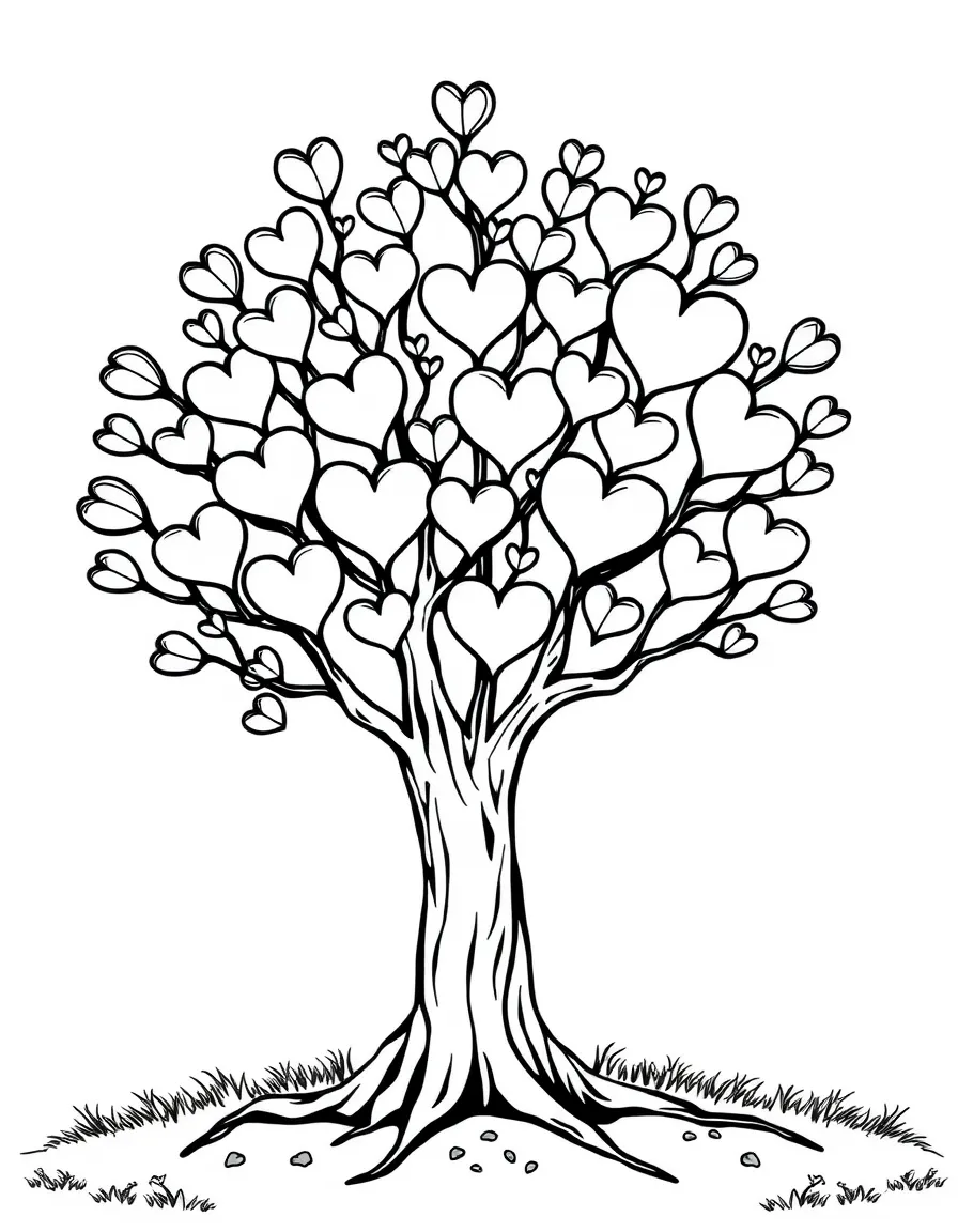 A tree with heart-shaped leaves emerging from buds