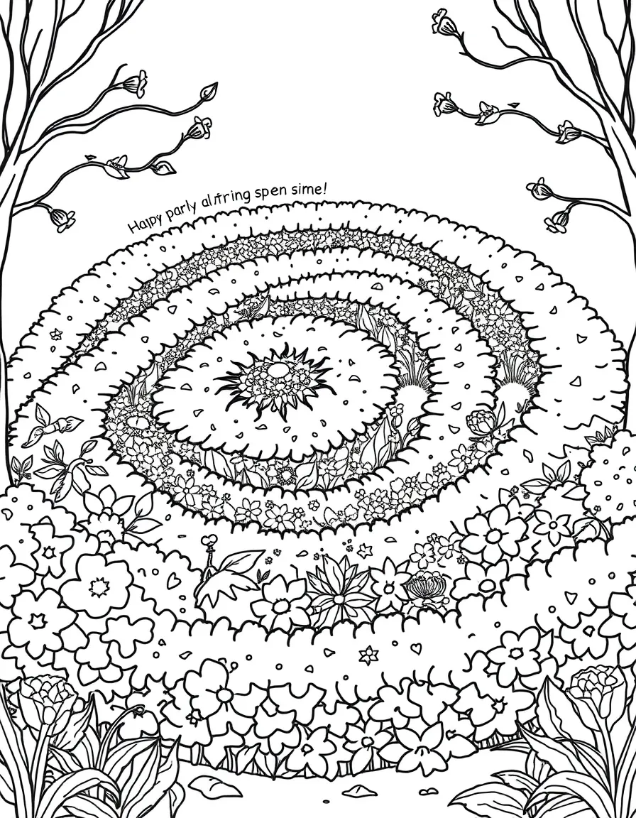 A detailed spring maze made of flowering hedges
