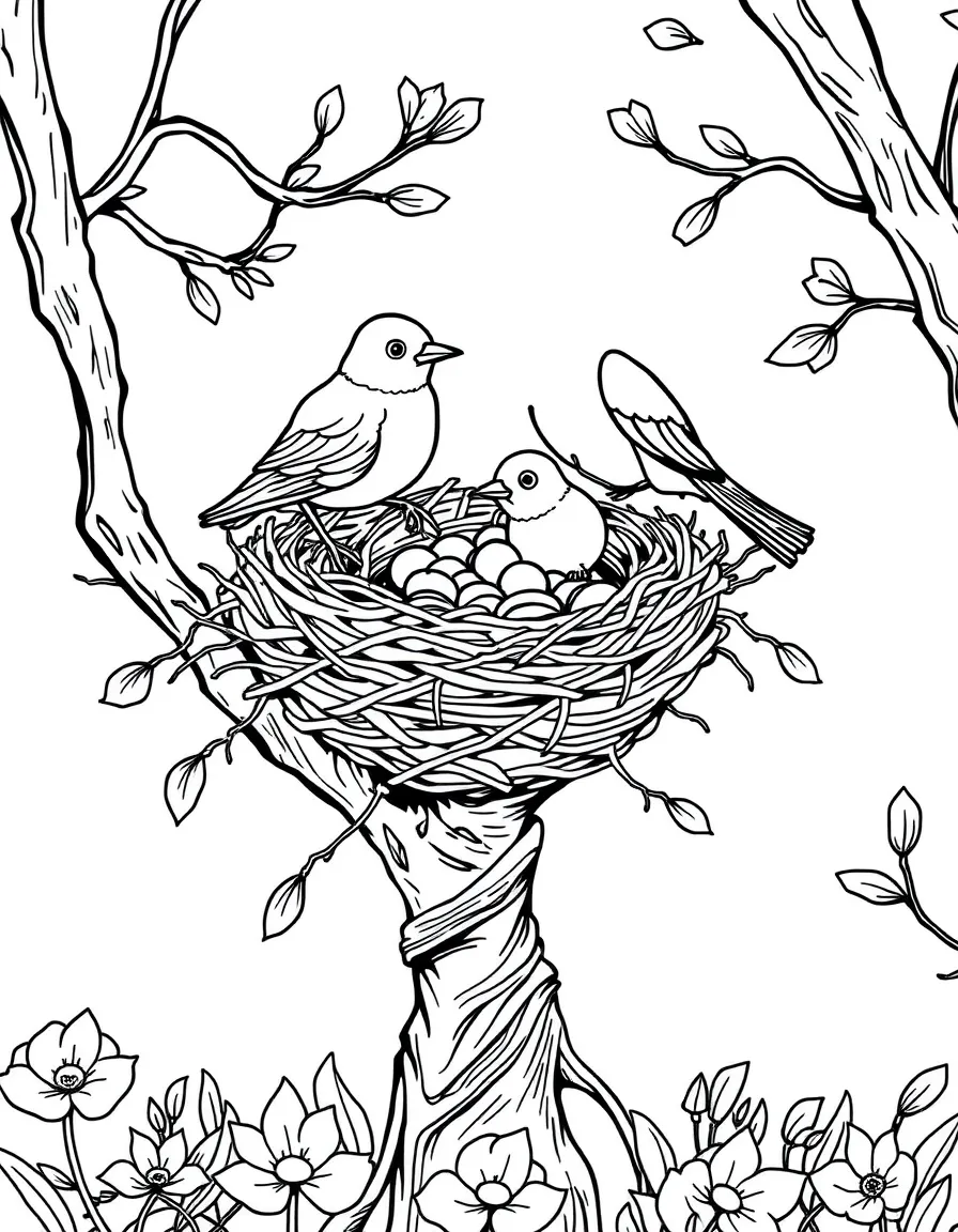Spring birds building elaborate nest structures
