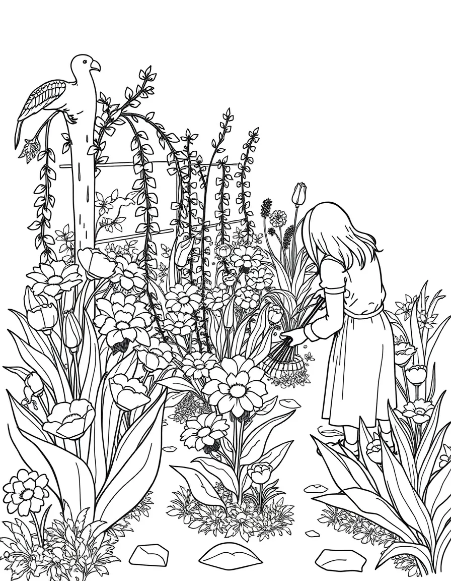 Gardeners planting elaborate spring flower arrangements