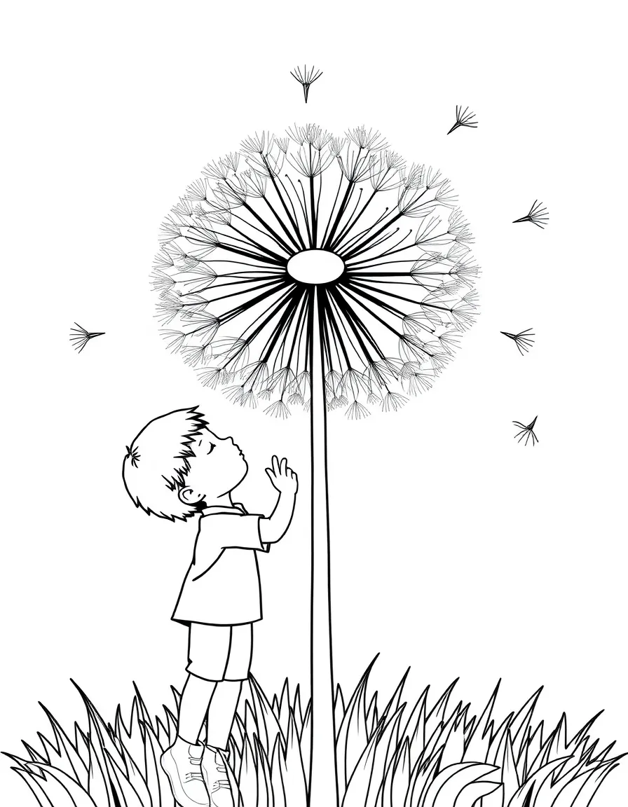 Children blowing elaborate dandelion seed heads
