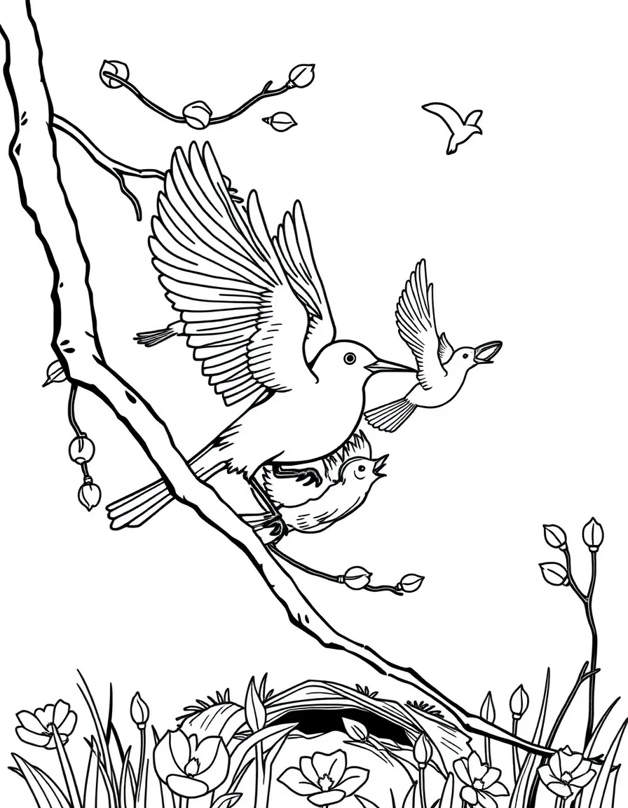 Spring migrating birds returning to nesting areas