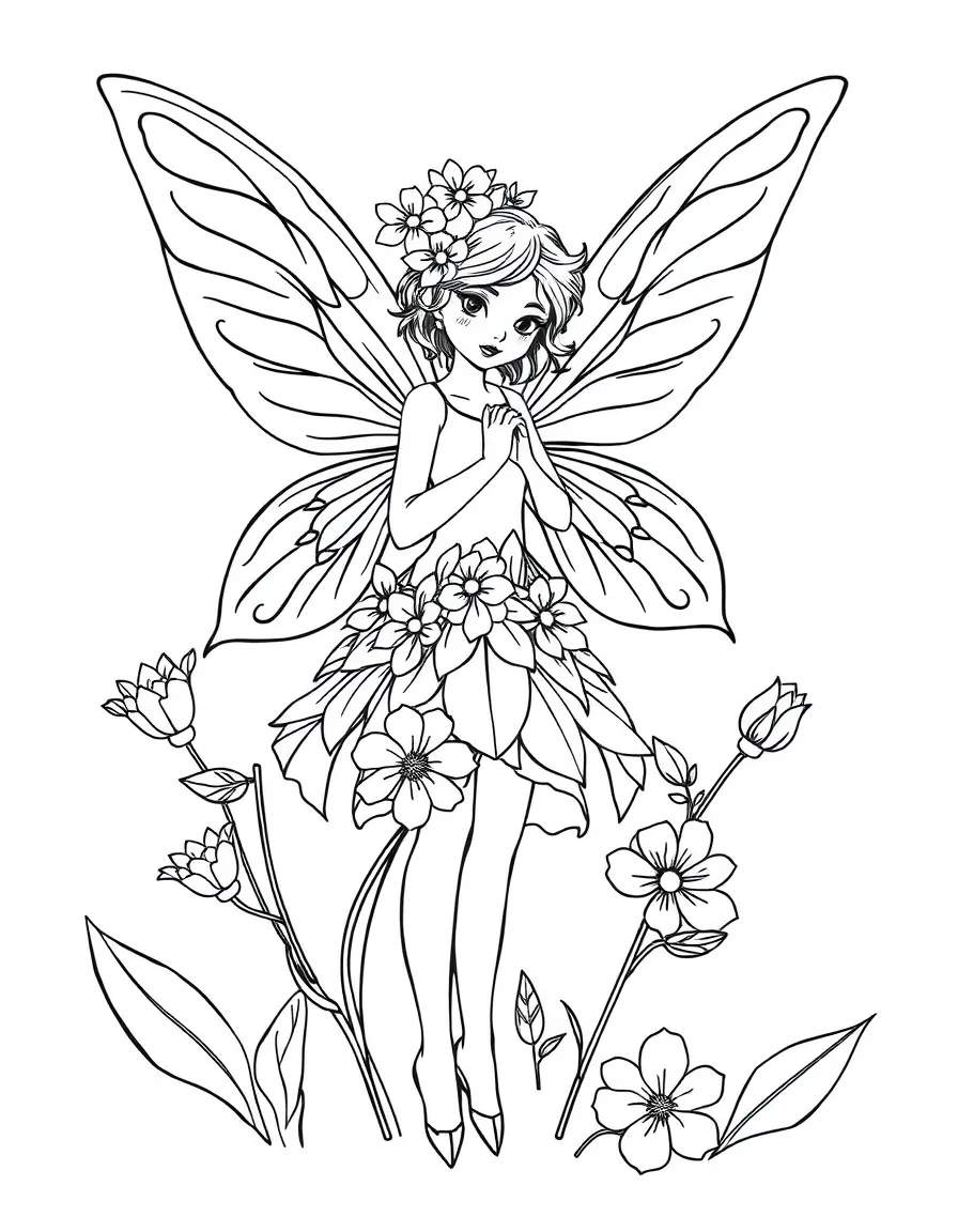 A spring flower fairy with detailed wings and dress
