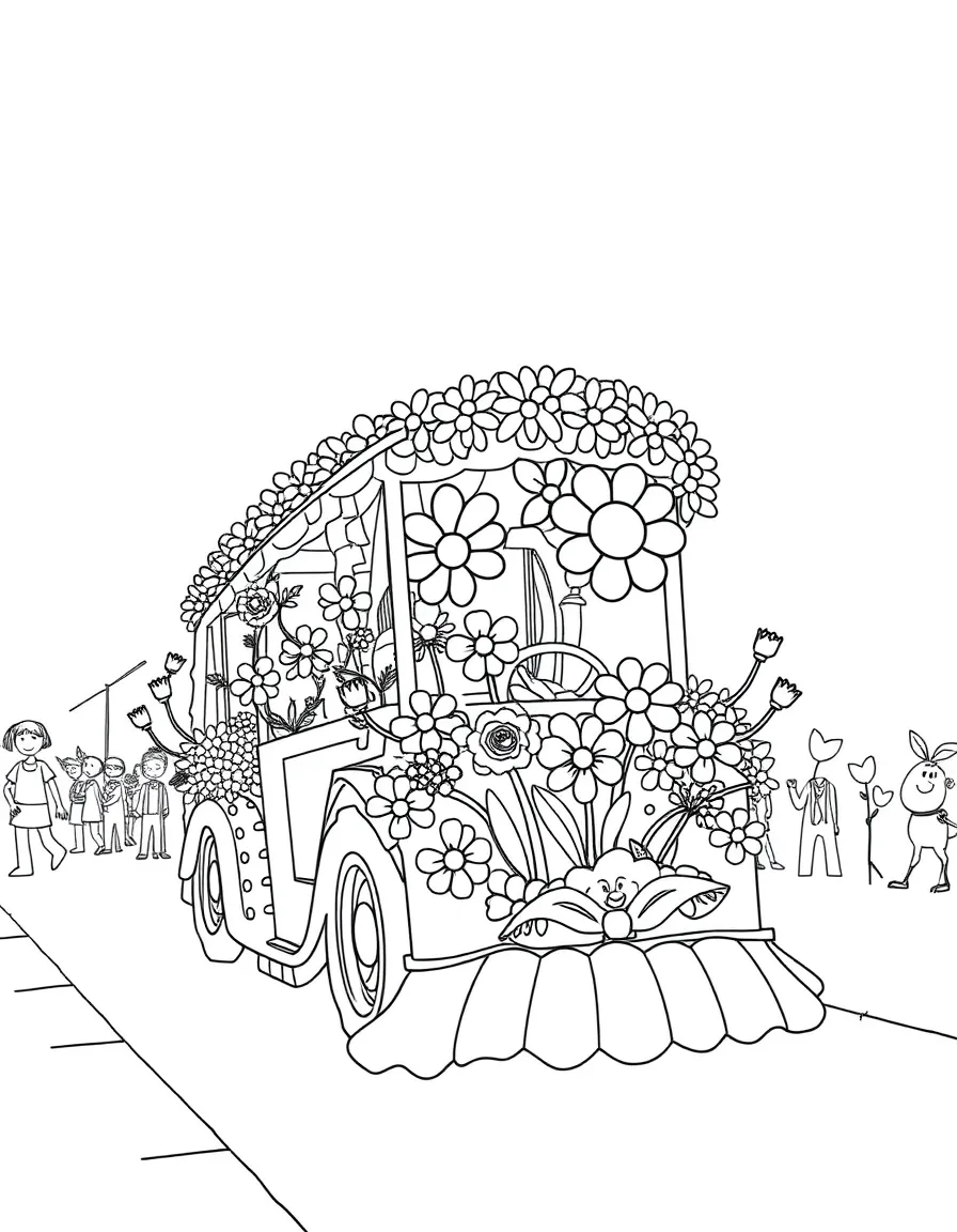 A spring parade with flower-decorated floats