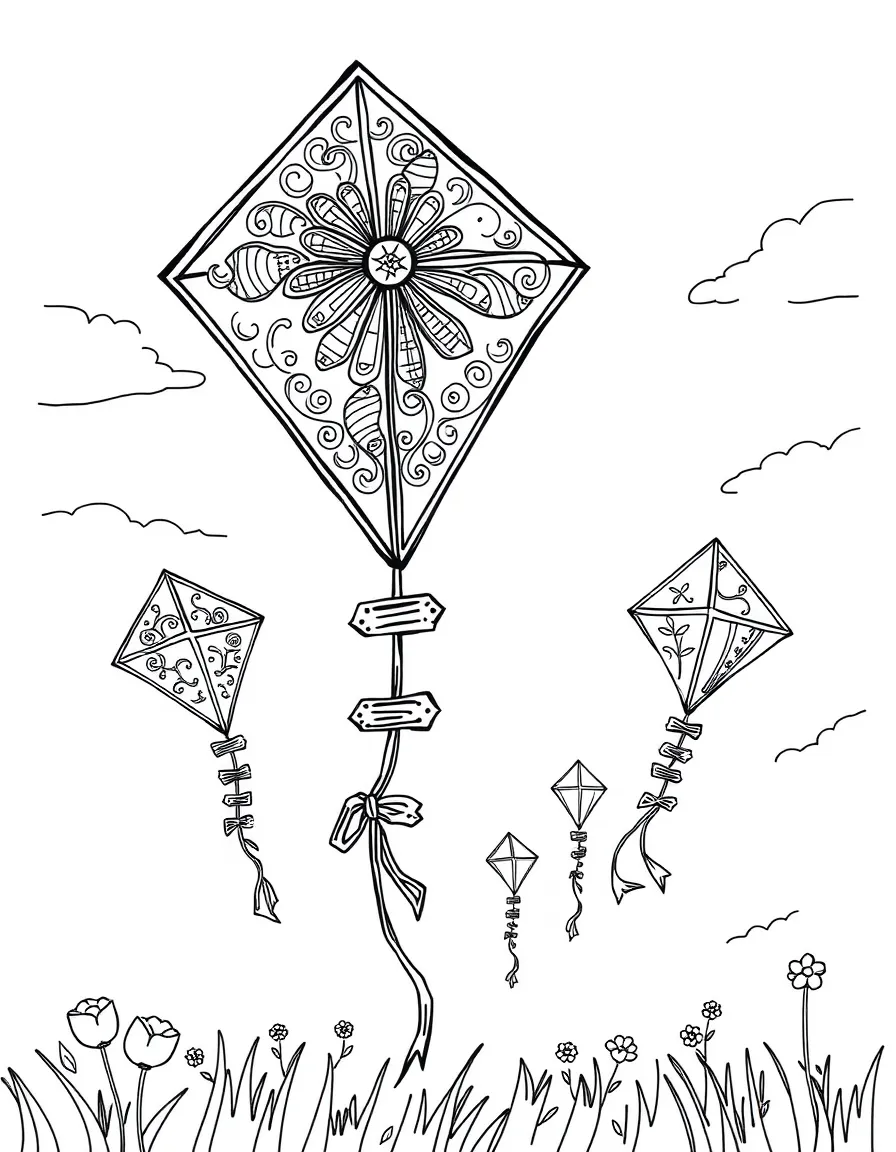 Spring kite festival with elaborate decorative kites