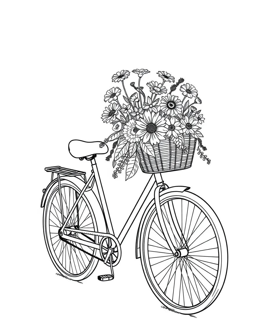 A bicycle with a basket full of summer flowers
