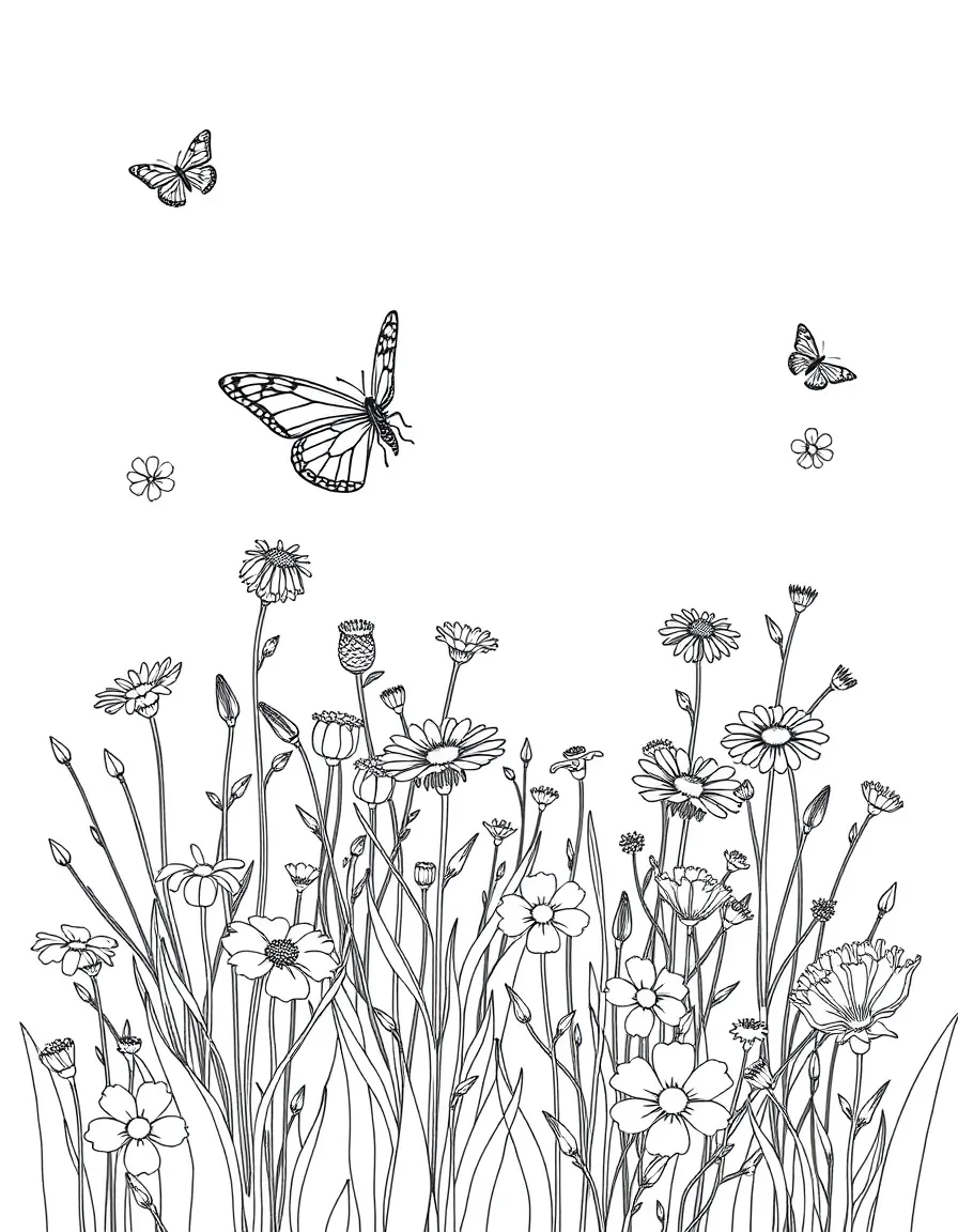 A summer meadow with butterflies and wildflowers