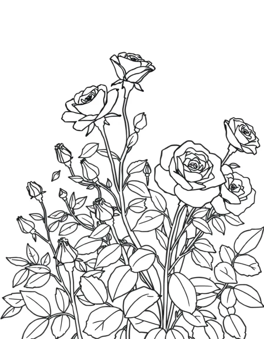 A summer rose garden with various varieties in bloom