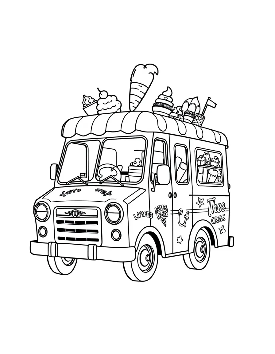 An ice cream truck with detailed decorations