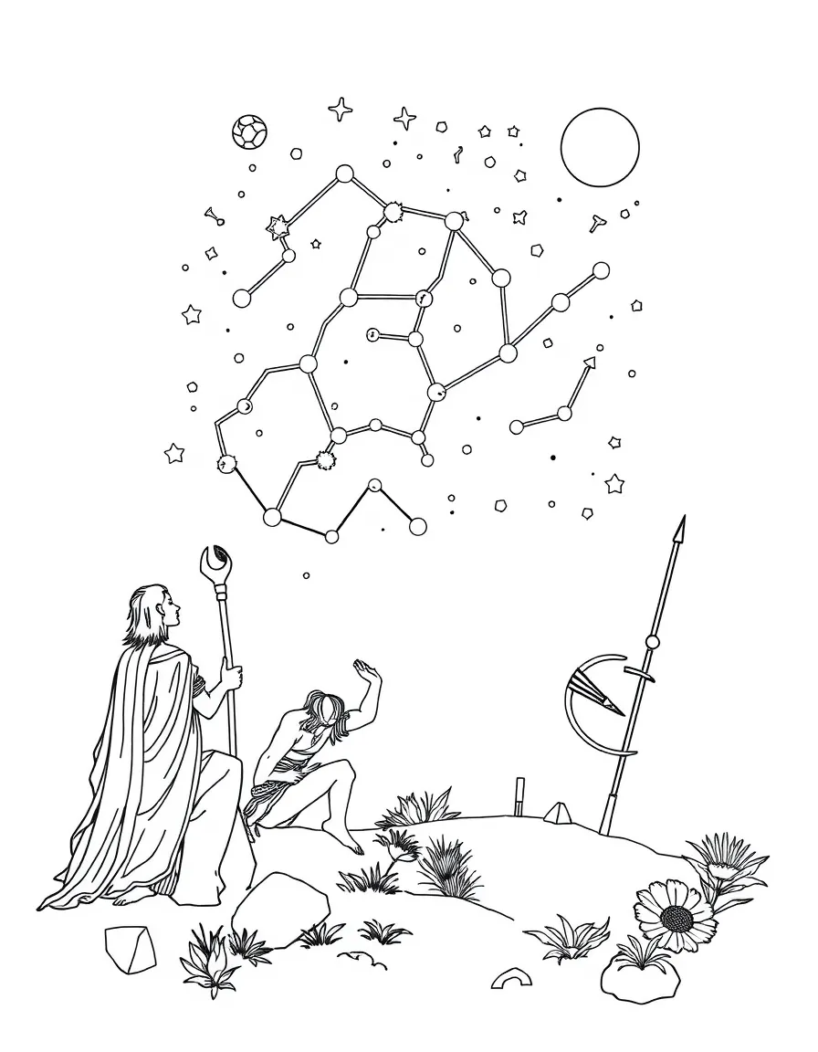 Summer constellations with mythological figures