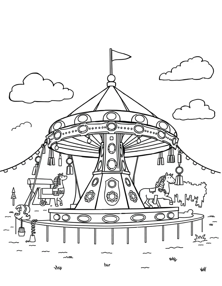 A summer county fair with rides and competition ribbons
