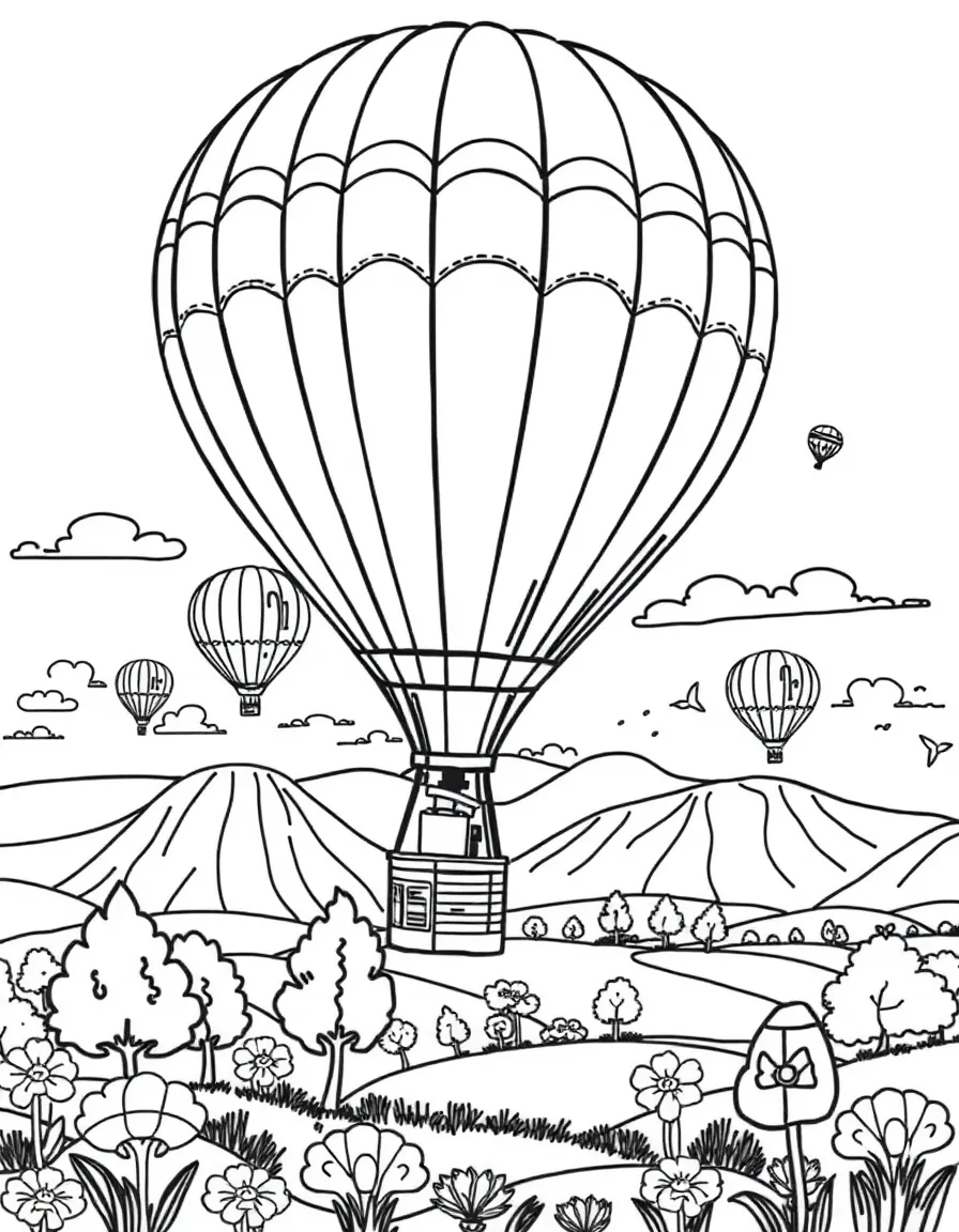 A hot air balloon festival over summer landscapes