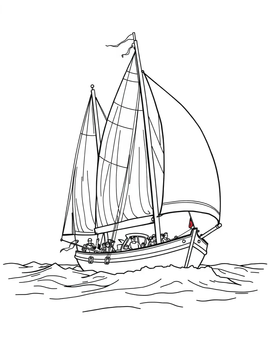 A detailed sailboat regatta with colorful sails