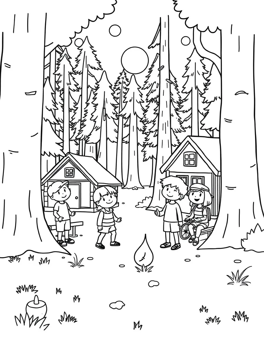Children at summer camp with cabins and activities