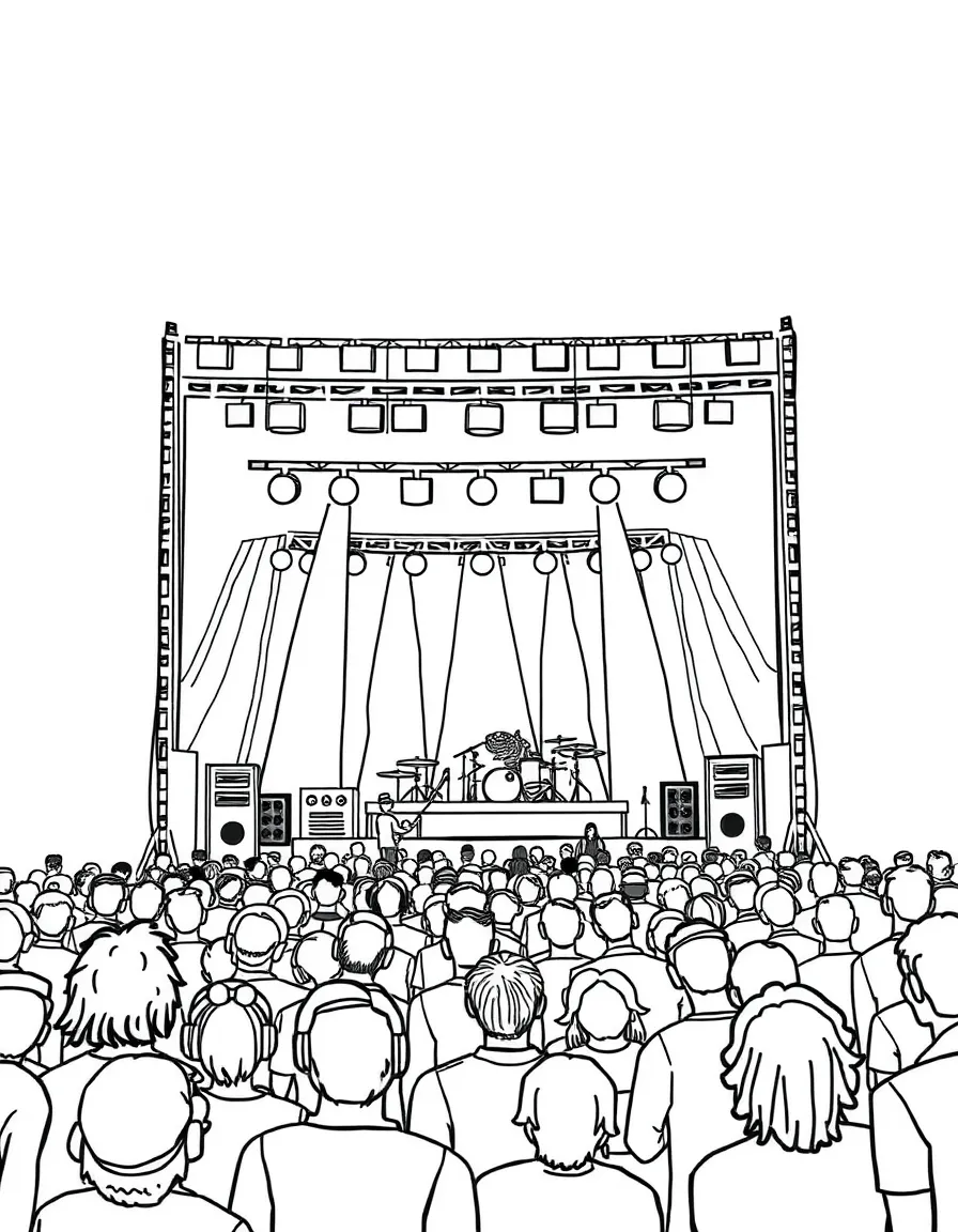 A summer music festival with stage and audience