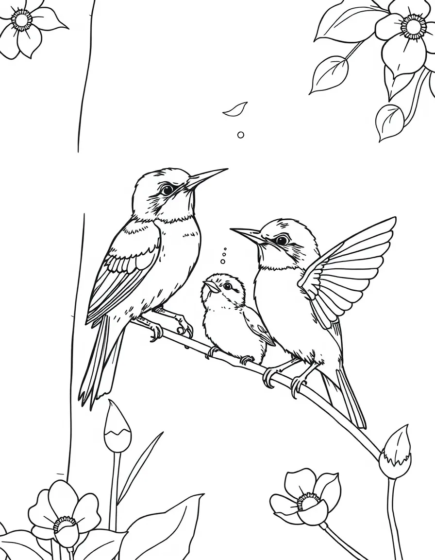 Summer birds teaching fledglings to catch insects