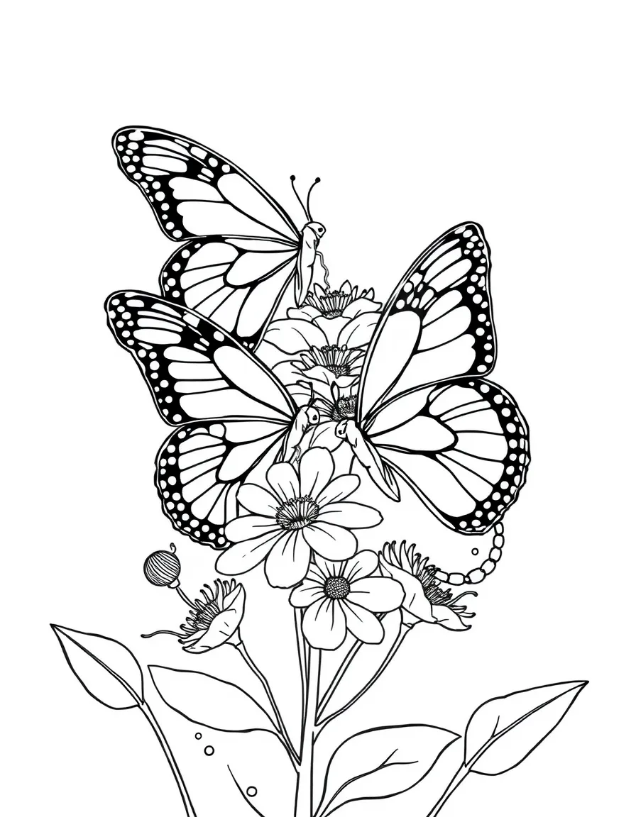 Butterflies with elaborate wing patterns on flowers