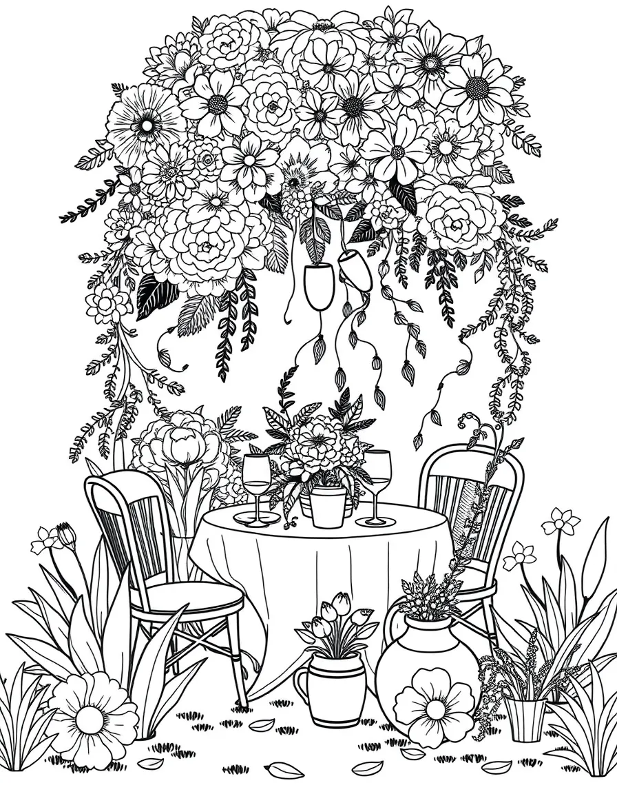 A garden party with detailed summer decorations