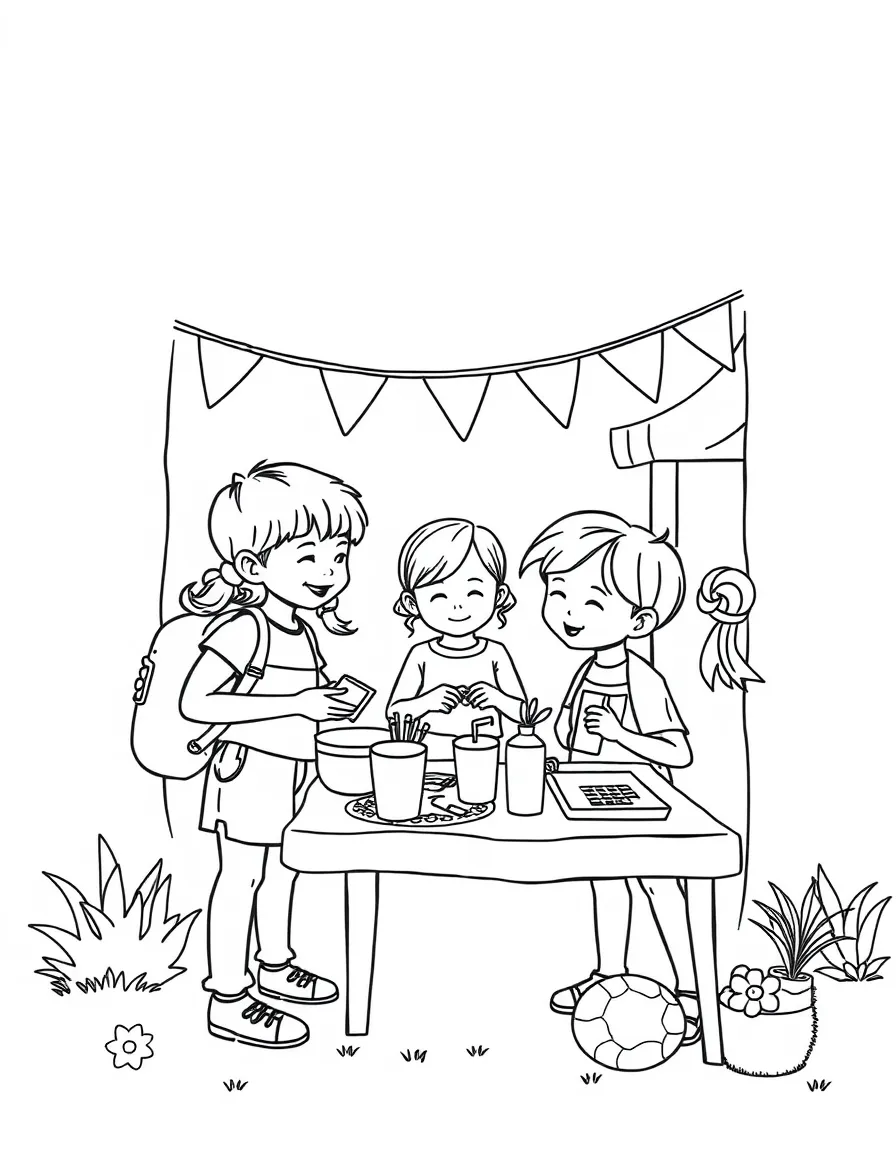 Children at a summer craft fair with projects
