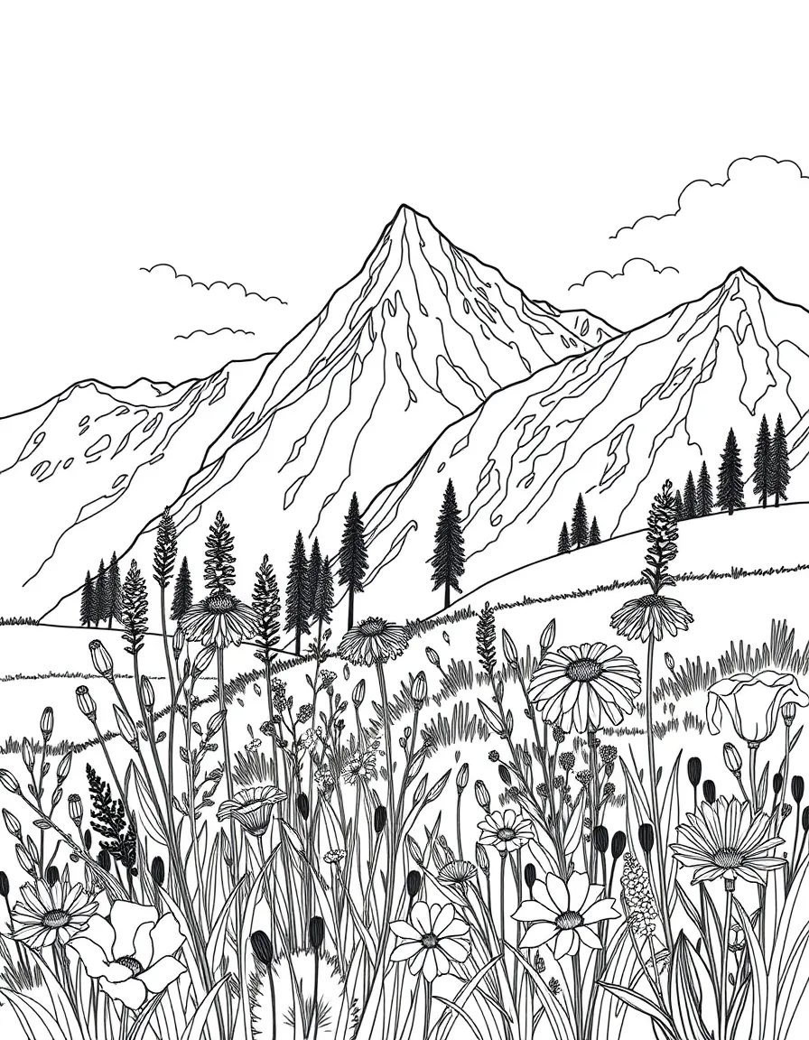 A detailed summer mountain wildflower meadow