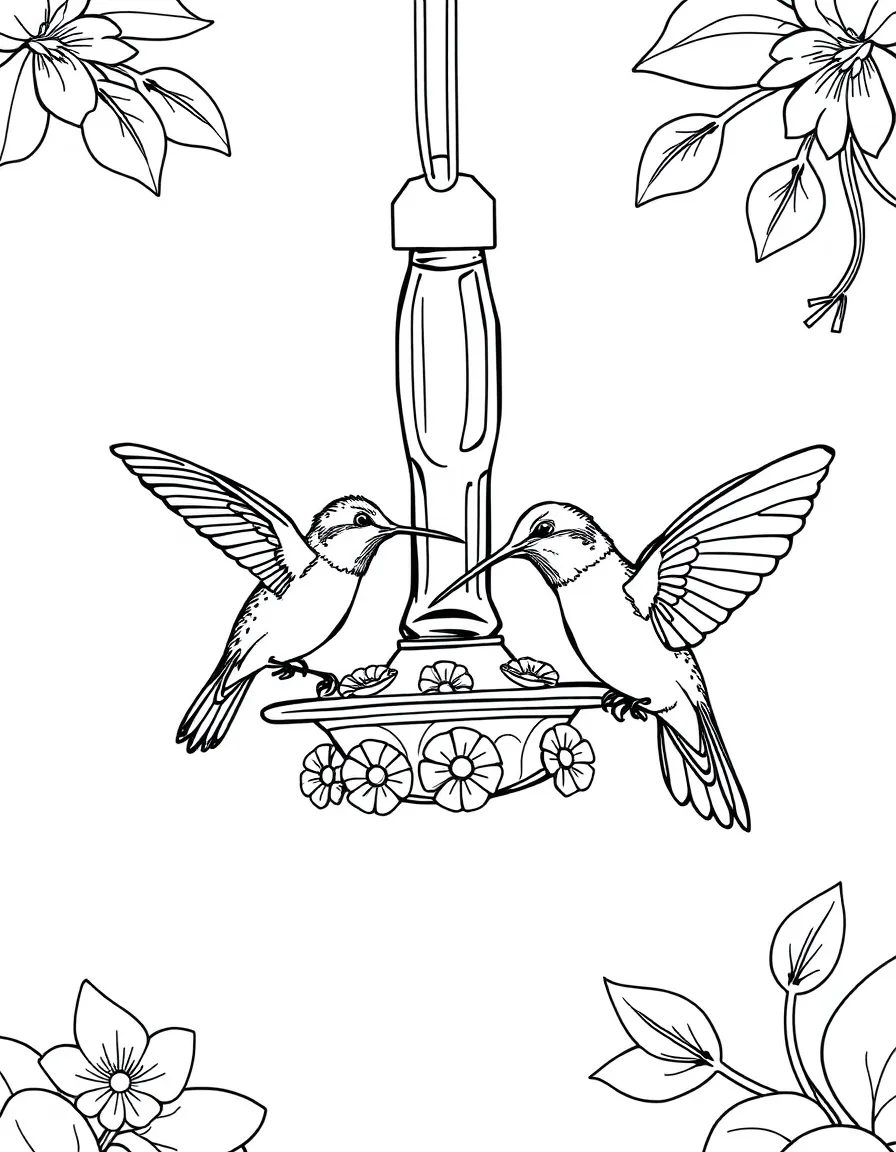 Summer hummingbirds at elaborate feeders