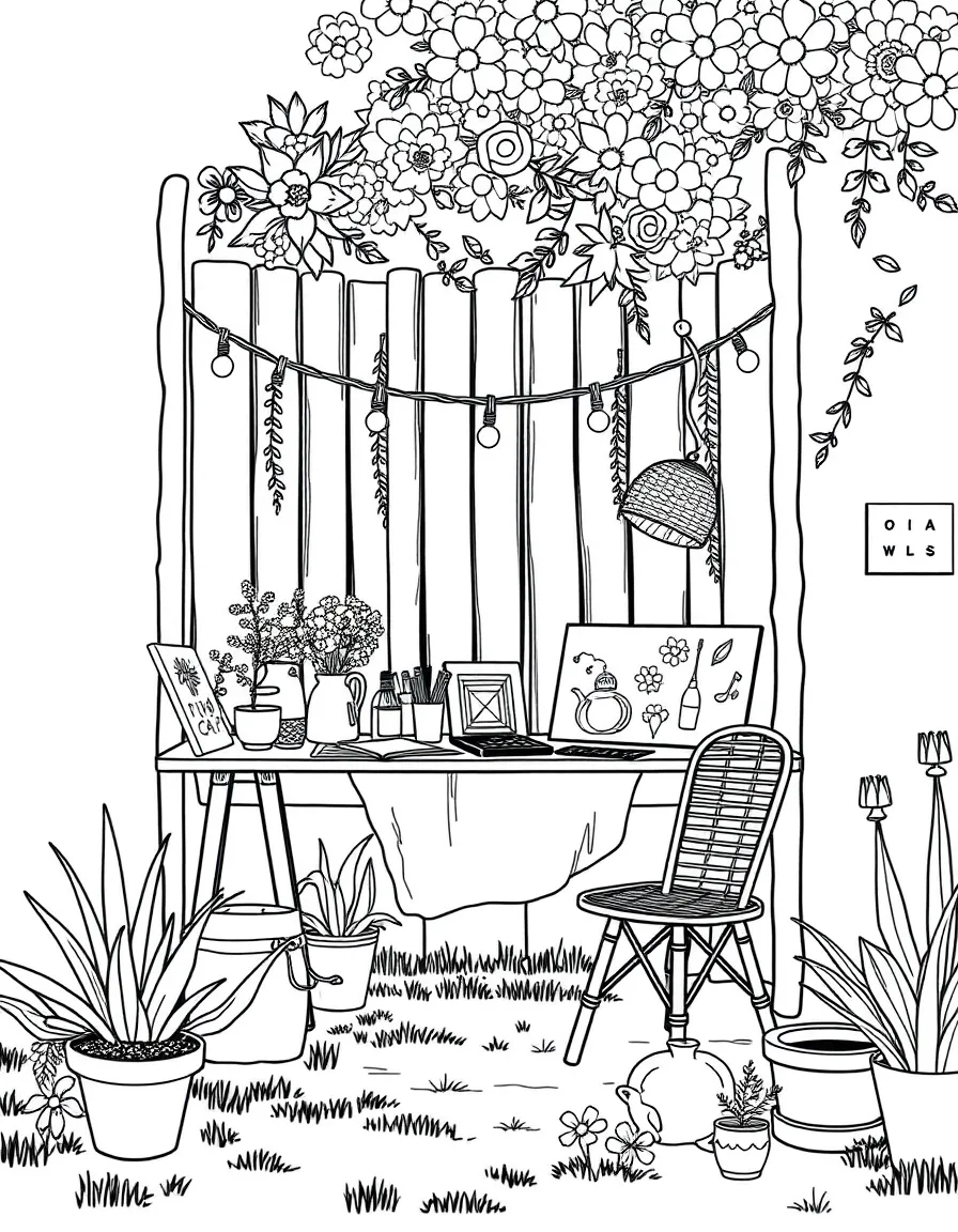 A summer outdoor art studio with projects