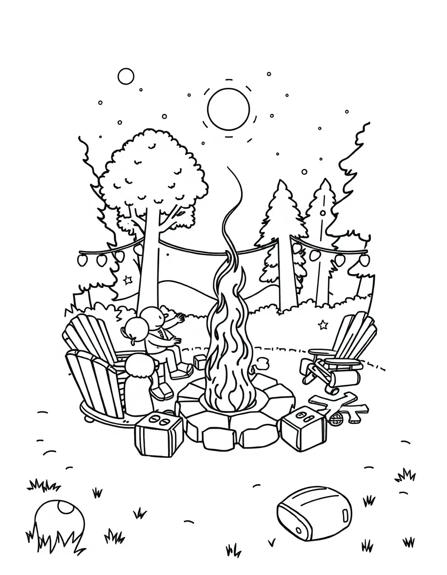 A summer bonfire with seating and activities